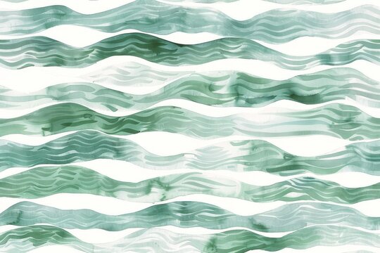 Watercolor simple green ocean waves pattern in neutral colors on white background, minimalist clip art design.