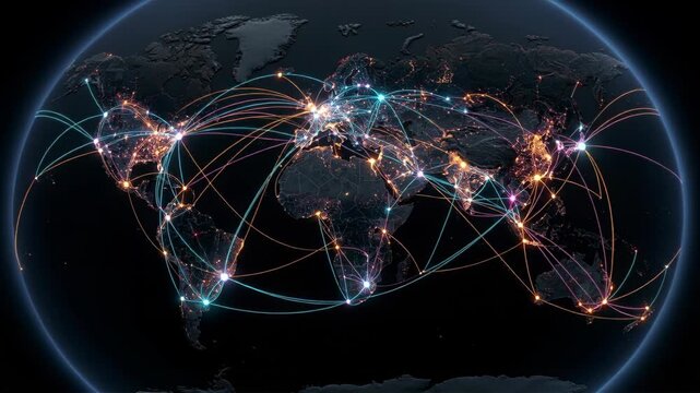 Global Network Connection Across a Holographic World Map with Linked Data Nodes