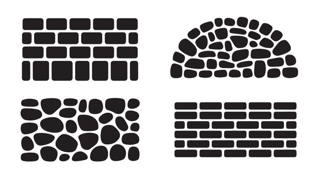 Stone and Brick Wall Textures Black and White Vector Patterns