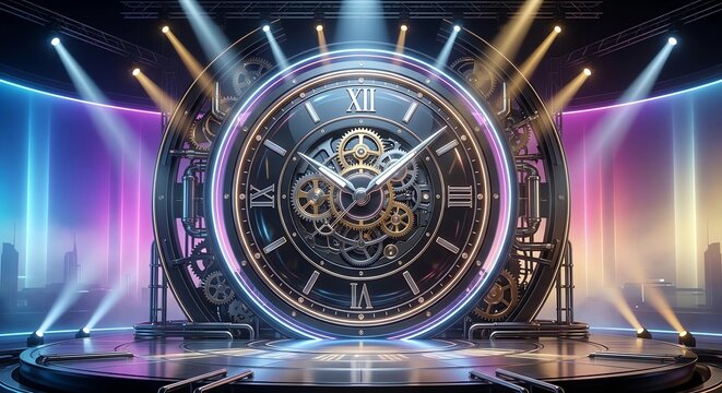 ゲーム背景　未来的スチームパンクの時計背景舞台ステージ
