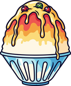 Japanese traditional Kakigori shaved ice dessert with syrup vector illustration