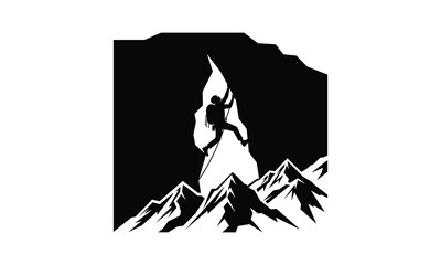 Naklejka premium Black and white mountain silhouette illustration