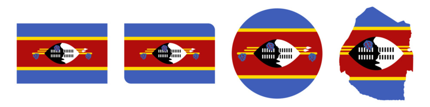 eswatini circular, eswatini rectangular, and eswatini map flag flat icon