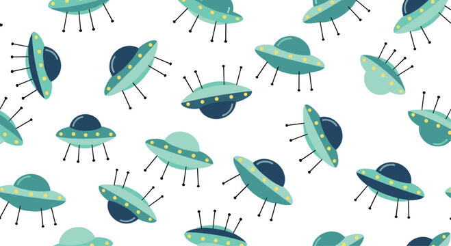 UFO Pattern with Green and Blue Flying Saucers for Space, Aliens, and Extraterrestrial Design Concepts