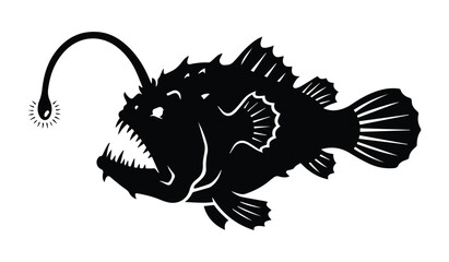 Fototapeta premium Angler Fish With Light Shape Icon Silhouette Vector black design on a white background