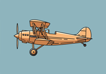A cartoon-style biplane with a propeller and two wings © Ukar