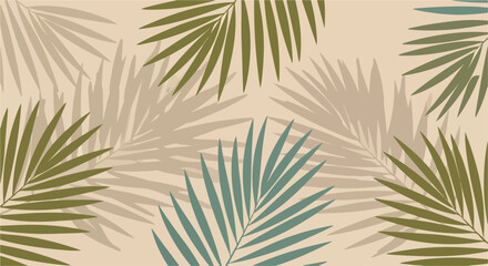 A seamless pattern of colorful palm leaves on beige © Murtiani