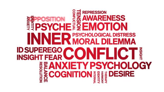 inner conflict animated word cloud-text design animation tag kinetic typography seamless loop.
