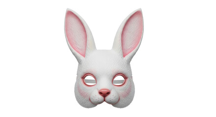 Fototapeta premium White rabbit mask with pink ears, cute bunny face mask for masquerade, festive animal headpiece for easter and halloween costume parties isolated PNG with Transparent Background
