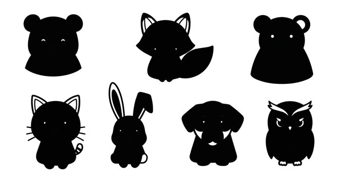 Silhouetted animal faces on black background eyes and ears