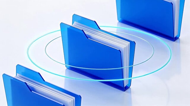 Blue folders with glowing rings