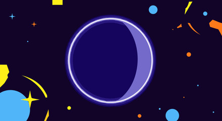 Cosmic Eclipse: Abstract Planet with Neon Ring in Starry Space © fatria