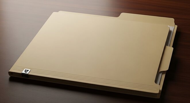 Manila File Folder with Papers on Dark Wood Desk Surface