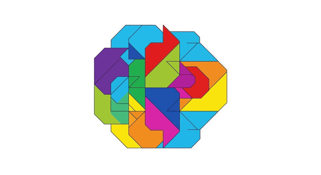 Colorful Geometric Puzzle Pieces Assembled into Octagonal Shape