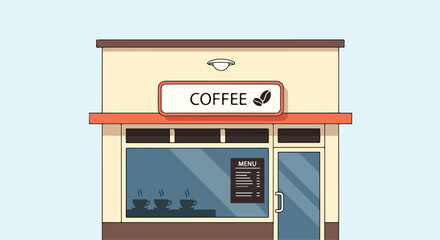 A cartoon illustration of a coffee shop © Risqi