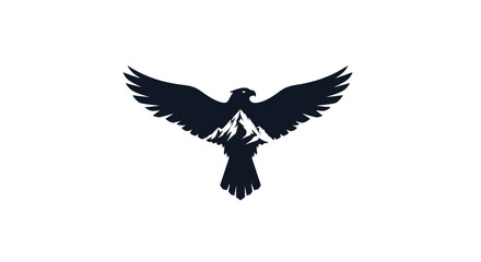 Fototapeta premium Eagle silhouette with mountain landscape inside, spread wings, white background