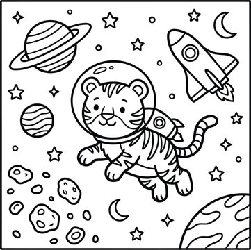 Bold and Easy Tiger Coloring Page - Cozy Moment Cute Kawaii Wild Animal Minimalist Line Art Vector Illustration for Adults and Kids Relaxing Activity Book Asset