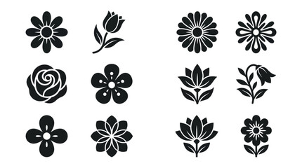 Fototapeta premium Collection of various beautiful floral silhouette icons