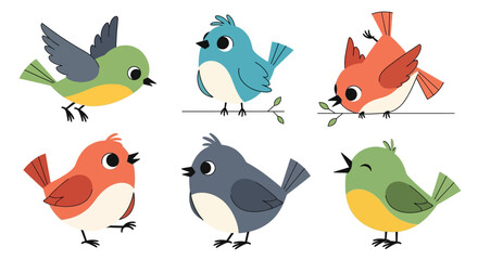 Naklejka premium Colorful Birds & Peacock Clipart - Cartoon Bird Vector Set with Peacock