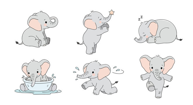 Baby Elephant and Mouse Friends Clipart - Cute Cartoon Animals Friendship Vector