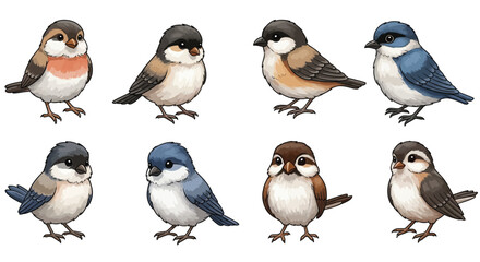 Cute Small Birds Seamless Pattern Sparrow Finch Cartoon © Elsandro