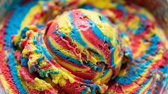 Close macro shot of vibrant Superman ice cream texture background