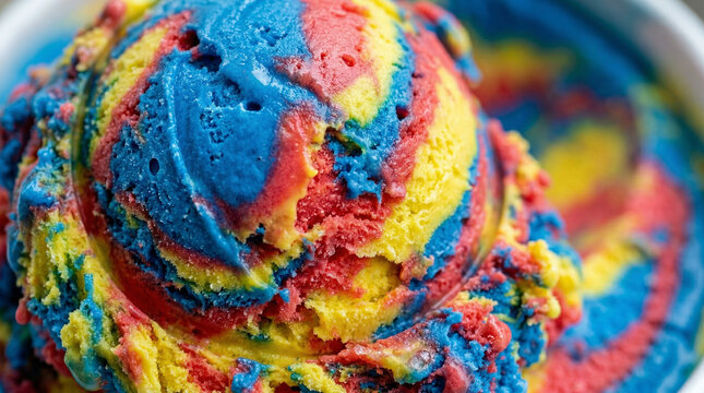 Macro view of colorful Superman ice cream texture background