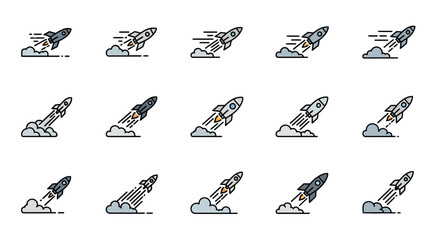 Rocket Ship Icons: Launch, Speed, Space Travel, Startups, Innovation © Ahda