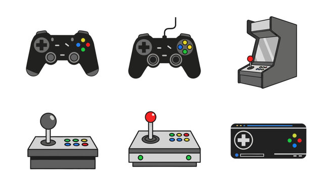 Retro Gaming Collection: Joysticks, Controllers, and Arcade Machine Icons