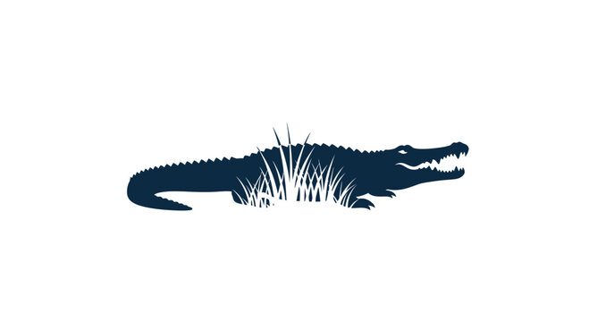Silhouette of an alligator emerging from tall grass, minimalist design