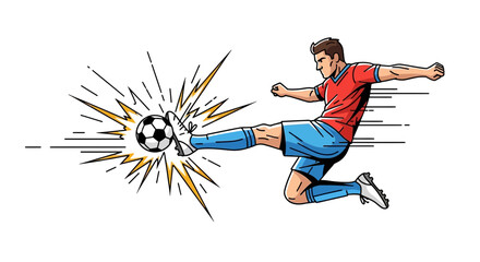 Fototapeta premium Soccer Player Kicking Ball in Dynamic Action Pose