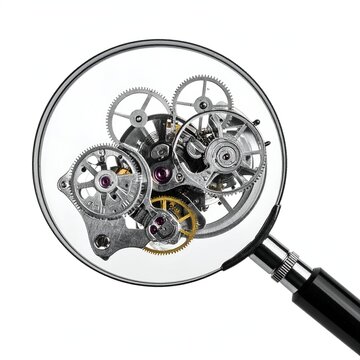 Intricate watch mechanism magnified, revealing complex gears and precision engineering.