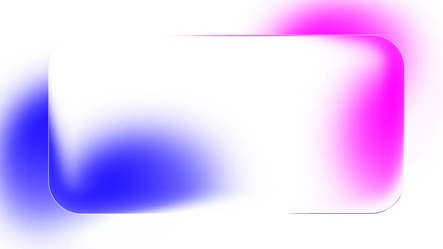 Abstract glowing shapes move smoothly across the screen. Colors blend softly from pink to blue. Light pulses gently around a central white glass rectangle