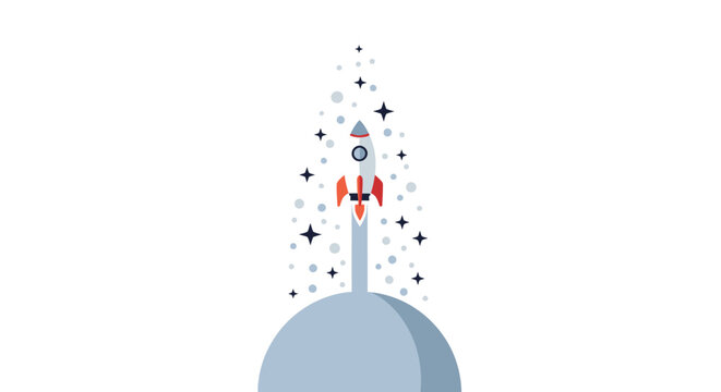 Rocket Ship Blasting Off Space.