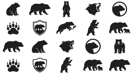 Obraz premium Bear silhouette collection icon set, illustrative graphics for design