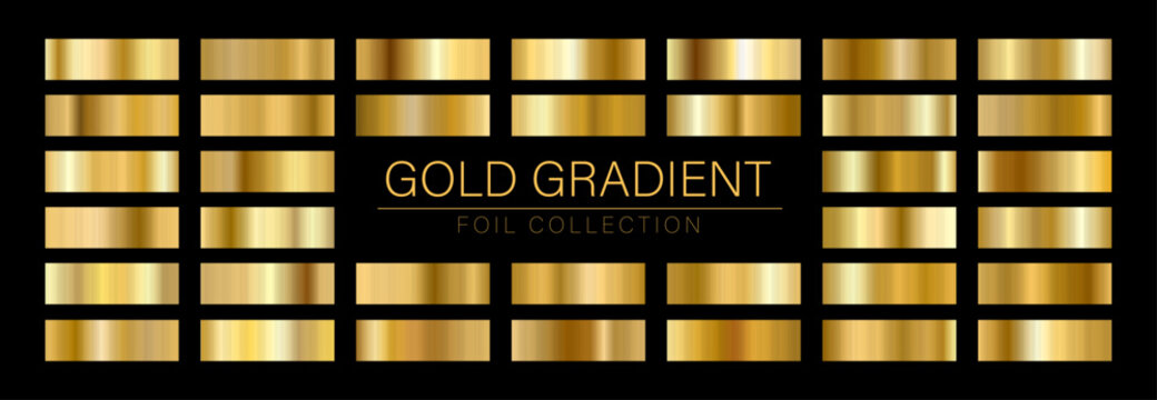 Metallic gradient collection. Gold Foil and bronze Palette. Shiny yellow steel or copper swatch backgrounds. Vector illustration.