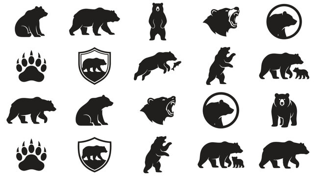Bear silhouette collection icon set, illustrative graphics for design