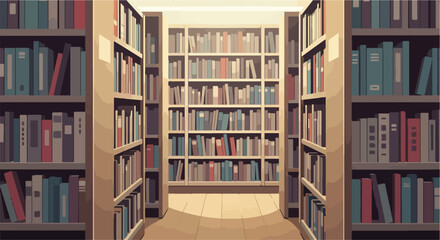 A cozy library with towering bookshelves © Yadaza