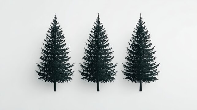 Serene evergreen trees minimalist interior visual art contemporary space eye-level perspective nature aesthetic