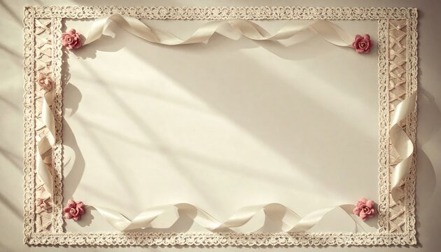Elegant Floral Corset Ribbon Lacing Frame Background, Vintage Coquette Aesthetic Decorative Border Template with Blank Copy Space for Romantic Spring Wedding Invitation, or Feminine Beauty Poster