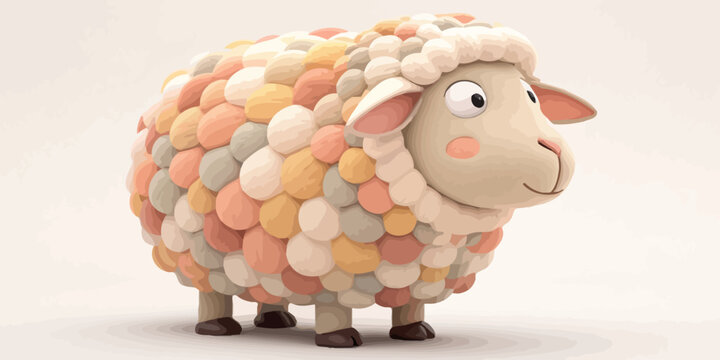 Cute fluffy sheep character with a colorful textured fleece animal portrait farm animal domestic animal baby animal character illustration whimsical childlike adorable innocent friendly