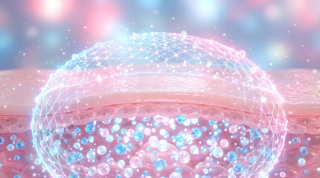 Protective shield strengthens the skin surface.Reduces moisture loss and improves overall skin health. 3D rendering.