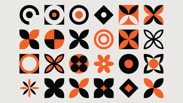 Abstract geometric shapes in striking orange and black, a minimalist design pattern