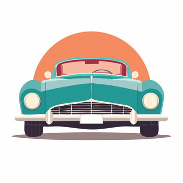 Retro Teal Car with Orange Sun
