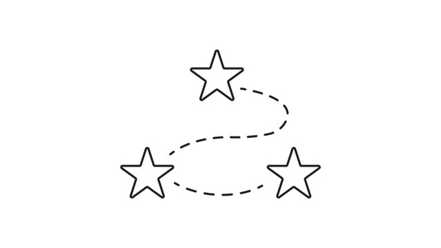 Recommendation Engine and Personalized Path Concept with Three Stars and Dashed Line, Minimalist Black Line Vector Icon with Editable Stroke, Scalable Illustration for UI Design on White Background