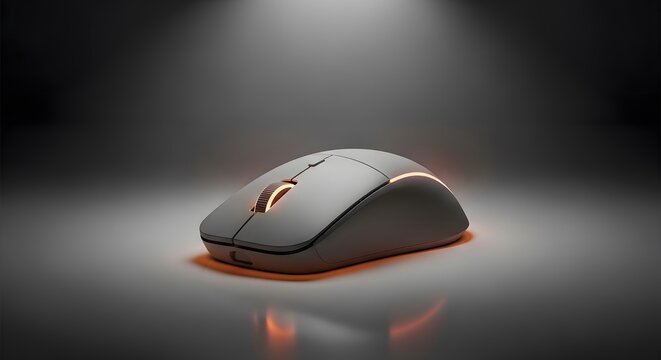 Wireless mouse mockup glowing under soft spotlight