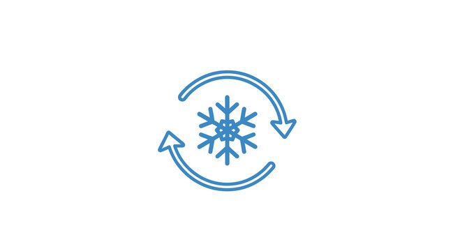 Blue snowflake icon with circular arrows on white background, minimalist design