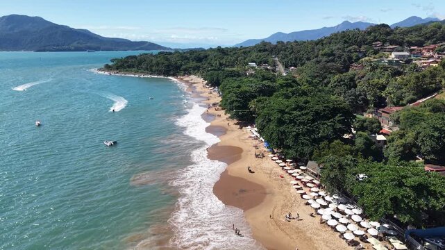Aerial view of Curral Beach - Ilhabela, S&atilde;o Paulo north coast, Brazil