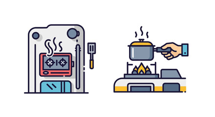 Fototapeta premium Cooking Stove Icon Set: Oven and Portable Gas Burner