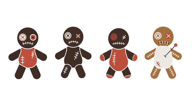 Four Voodoo Dolls with Pins, Buttons, and Stitches - Halloween Concept